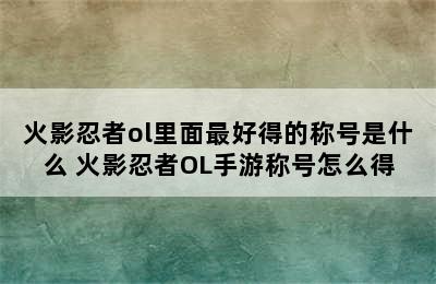 火影忍者ol里面最好得的称号是什么 火影忍者OL手游称号怎么得